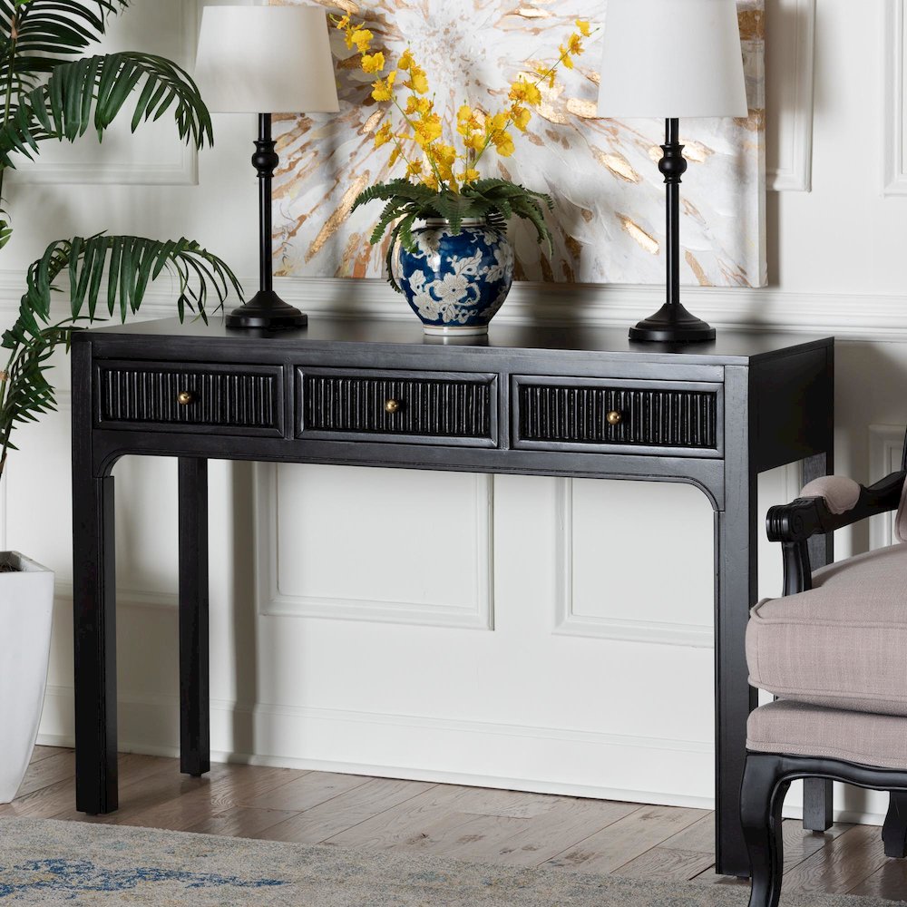 Leah Console Table - 3-Drawer Accent Table with Fluted Wood Detailing