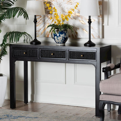 Leah Console Table - 3-Drawer Accent Table with Fluted Wood Detailing