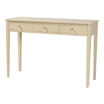 Console Table - 3-Drawer Accent Table with Fluted Wood and Scalloped Framing