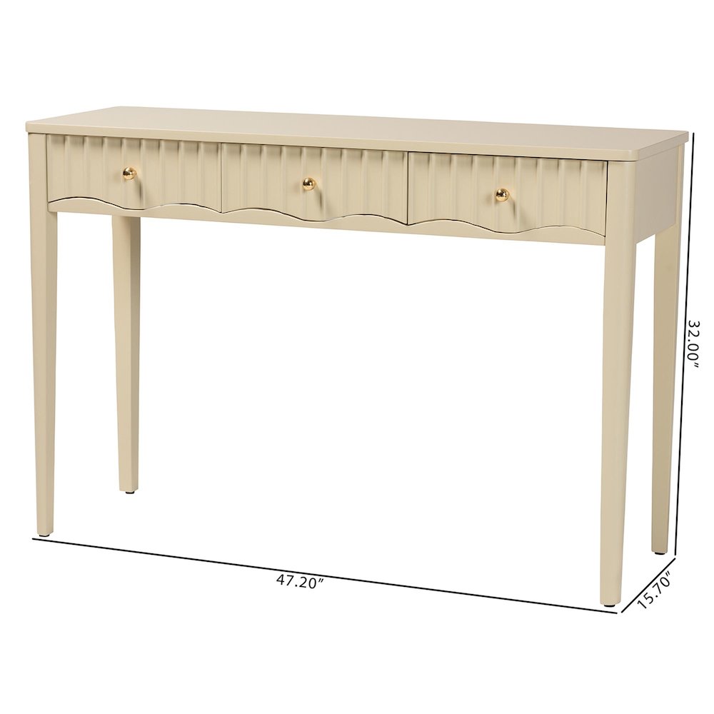 Console Table - 3-Drawer Accent Table with Fluted Wood and Scalloped Framing