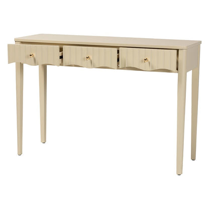 Console Table - 3-Drawer Accent Table with Fluted Wood and Scalloped Framing