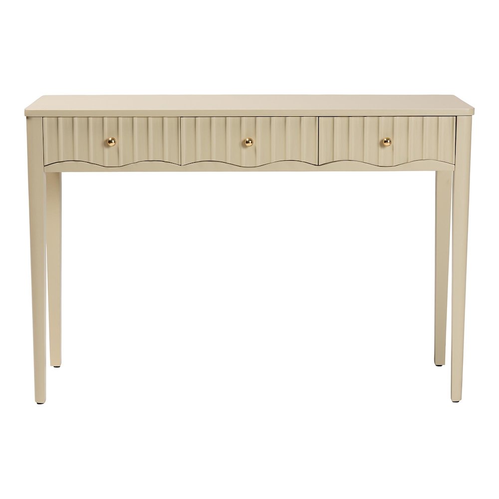 Console Table - 3-Drawer Accent Table with Fluted Wood and Scalloped Framing