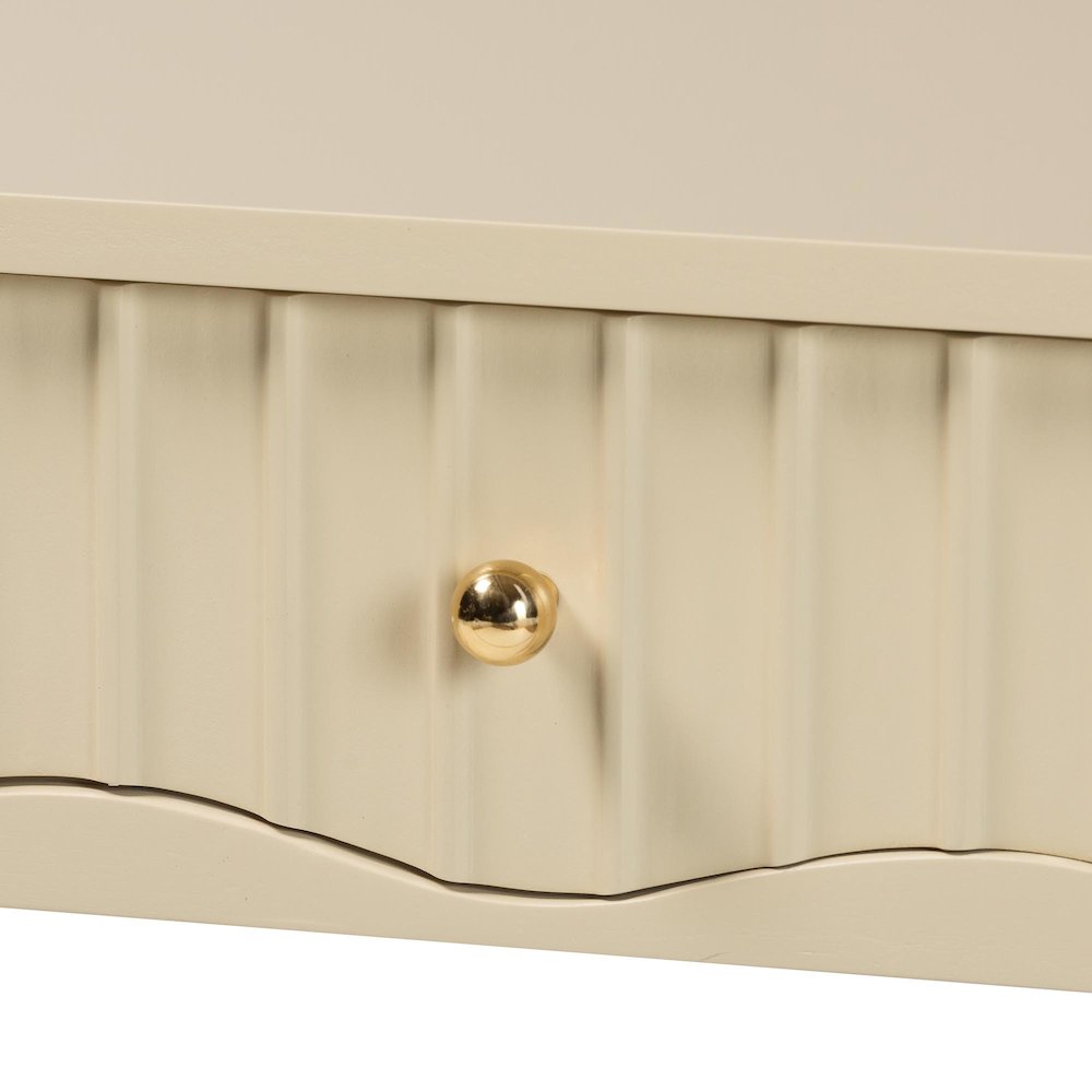 Console Table - 3-Drawer Accent Table with Fluted Wood and Scalloped Framing