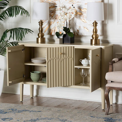 Sideboard - Modern Storage Buffet Console with Fluted Wood and Scalloped Molding