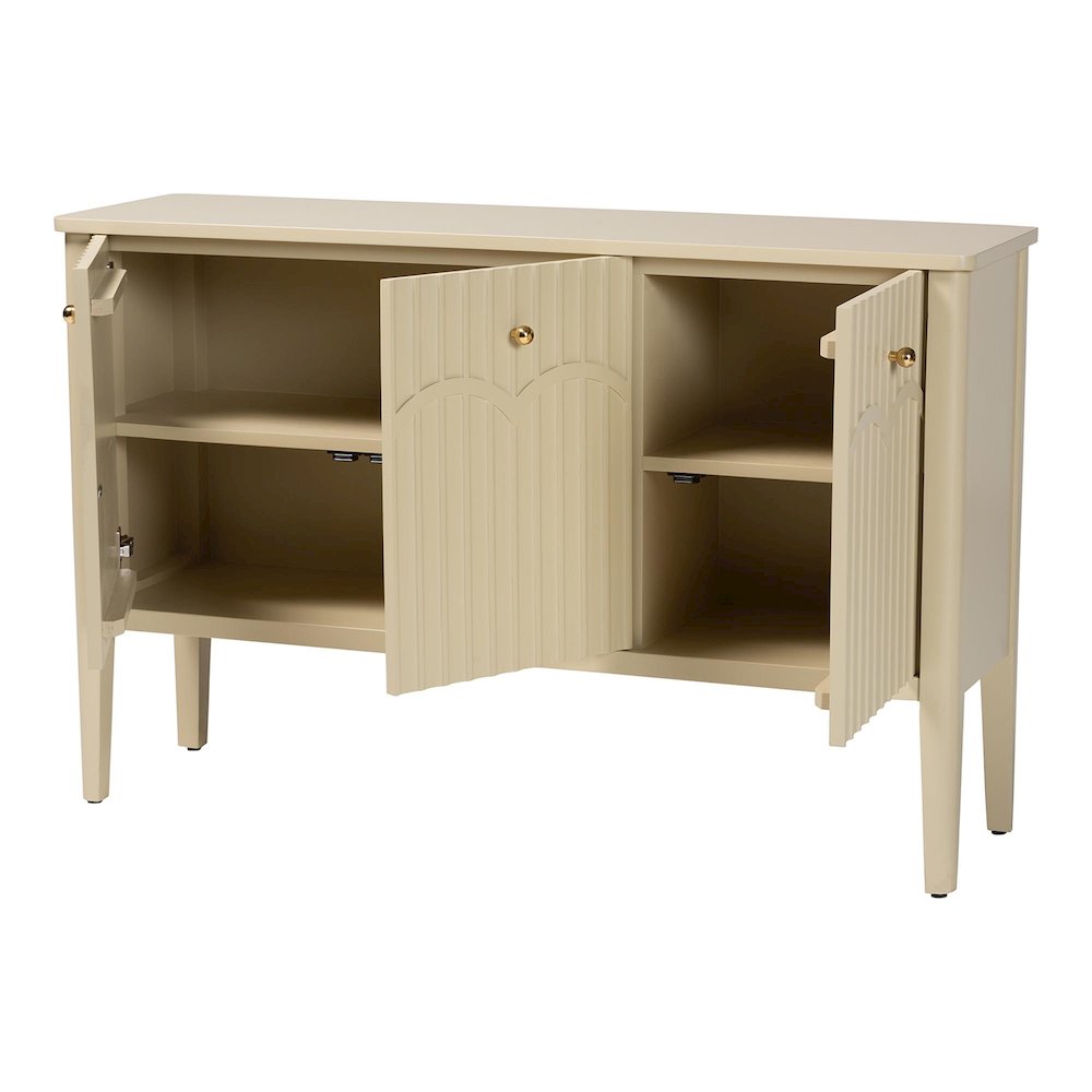 Sideboard - Modern Storage Buffet Console with Fluted Wood and Scalloped Molding