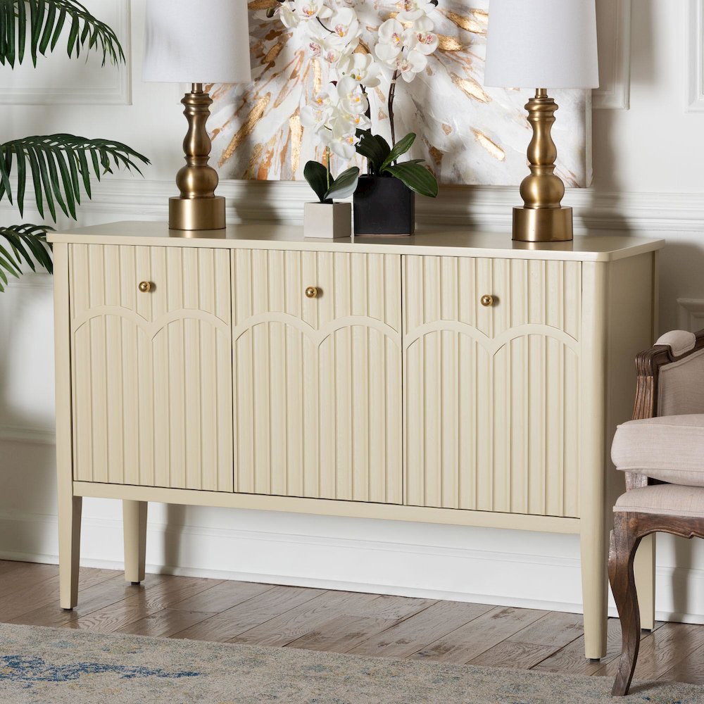 Sideboard - Modern Storage Buffet Console with Fluted Wood and Scalloped Molding
