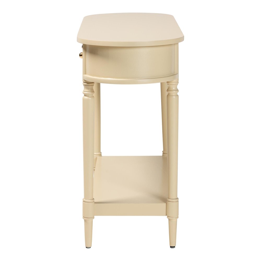 3-Drawer Accent Console Table with Scalloped Detailing and Open Shelf Storage