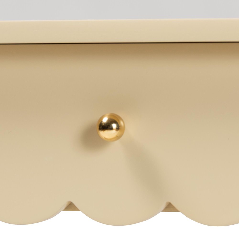 3-Drawer Accent Console Table with Scalloped Detailing and Open Shelf Storage