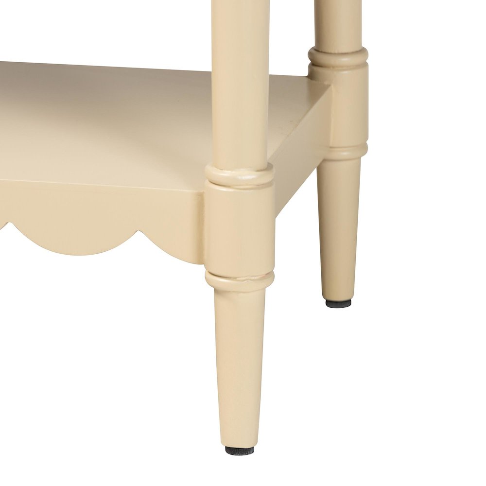 3-Drawer Accent Console Table with Scalloped Detailing and Open Shelf Storage