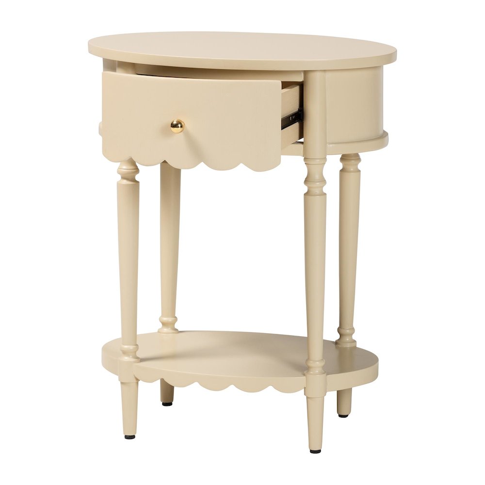 1-Drawer Accent End Table with Scalloped Detailing and Open Shelf Storage