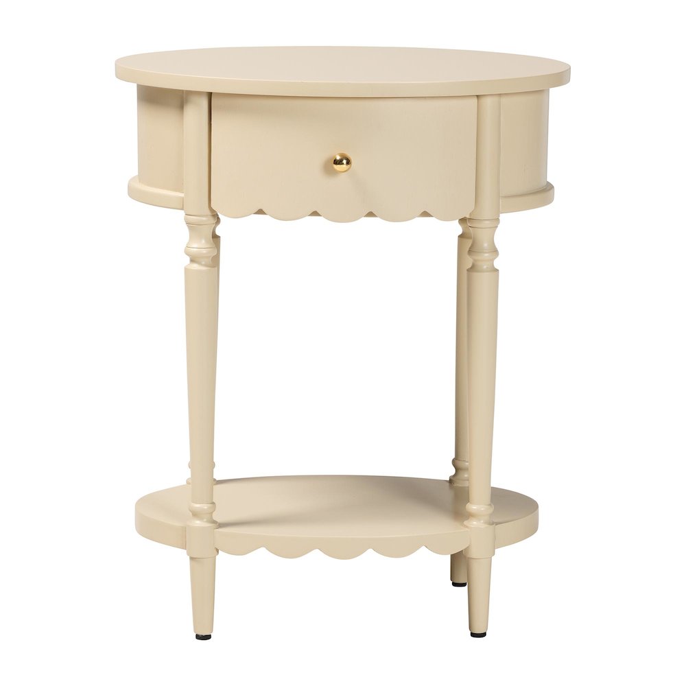 1-Drawer Accent End Table with Scalloped Detailing and Open Shelf Storage