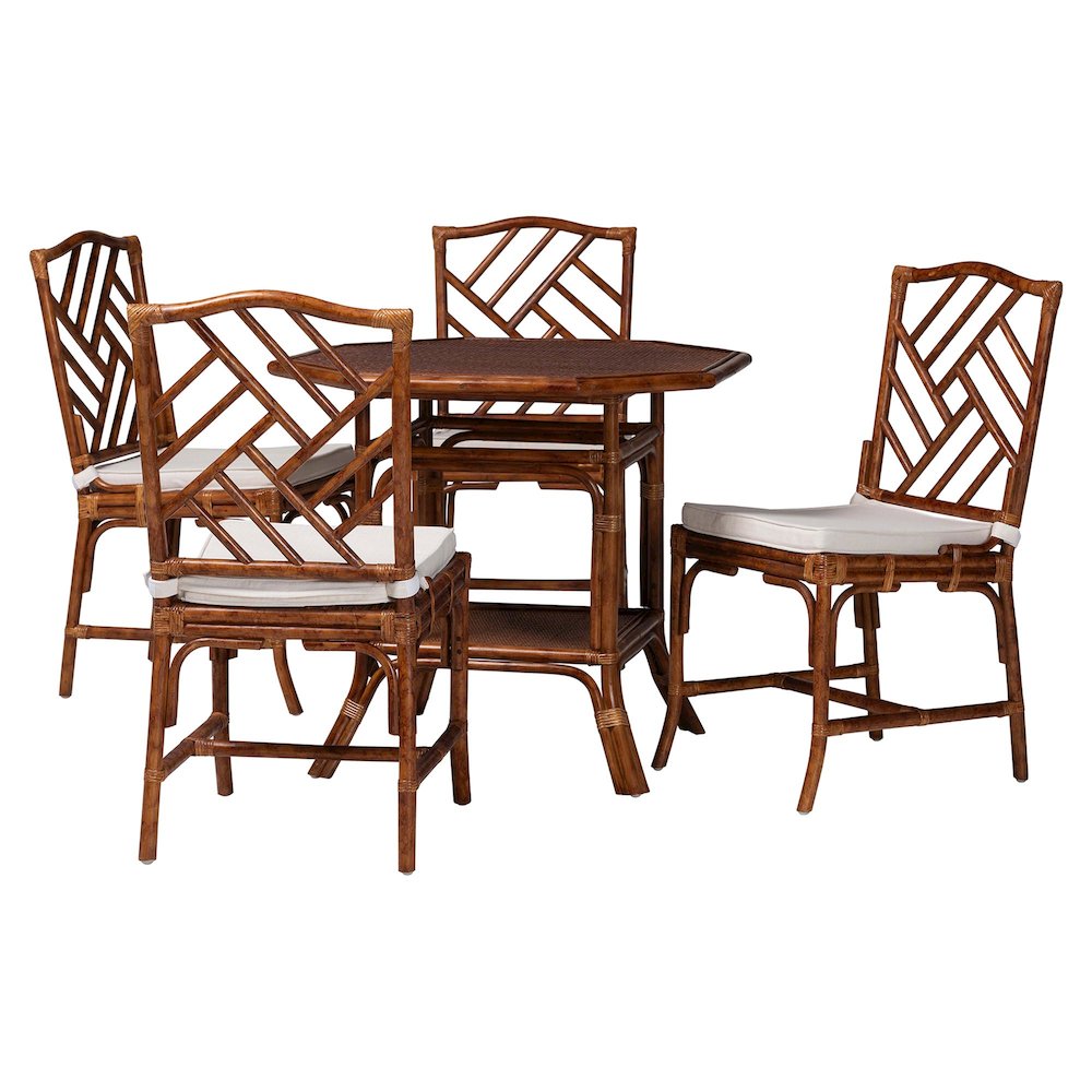Marbled Tortoise Rattan 5-Piece Dining Set - Dining Table and 4 Chairs Set