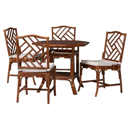 Marbled Tortoise Rattan 5-Piece Dining Set - Dining Table and 4 Chairs Set