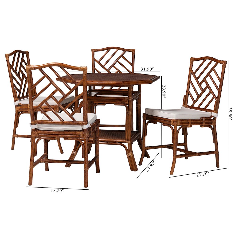 Marbled Tortoise Rattan 5-Piece Dining Set - Dining Table and 4 Chairs Set