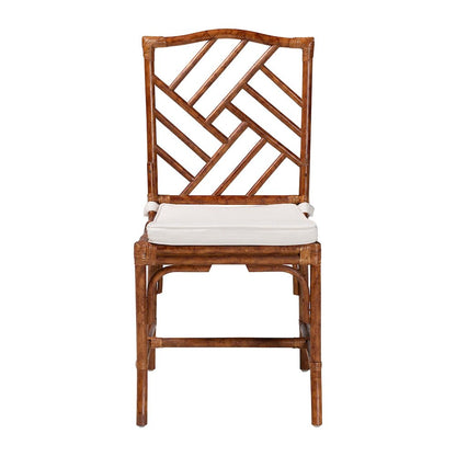 Rattan Dining Chair - Handwoven Accent Side Chair with Removable Cushion
