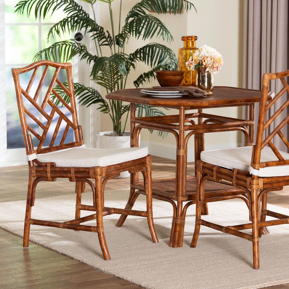 Rattan Dining Chair - Handwoven Accent Side Chair with Removable Cushion