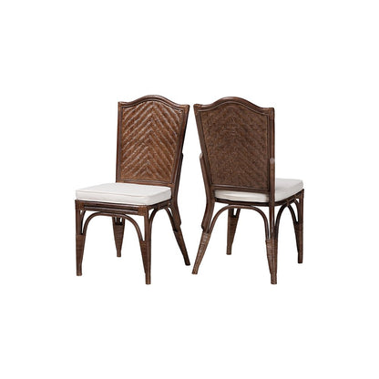 Mahdis Rattan 2-Piece Dining Chair Set with Cushion, Chevron Back
