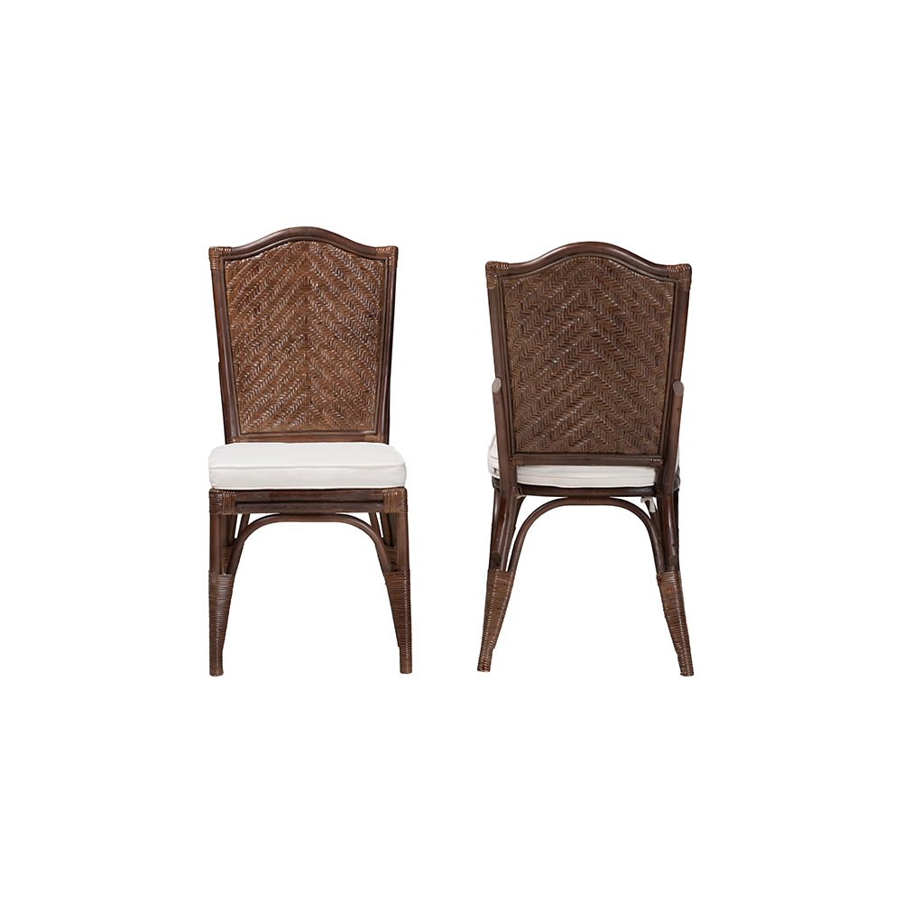 Mahdis Rattan 2-Piece Dining Chair Set with Cushion, Chevron Back