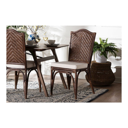 Mahdis Rattan 2-Piece Dining Chair Set with Cushion, Chevron Back