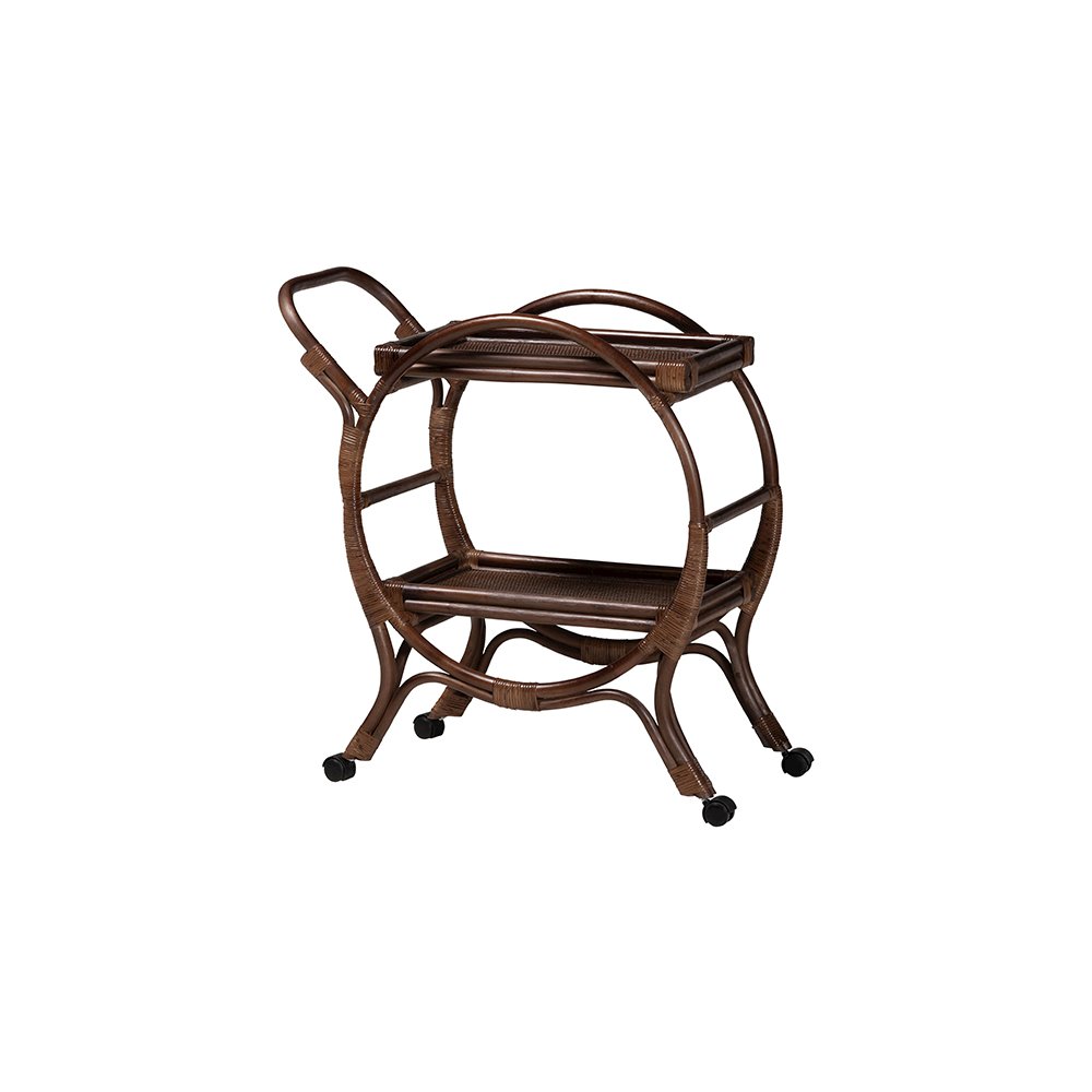 Selah Natural Rattan Kitchen Cart, Handwoven 2-Tier Mobile Serving Cart
