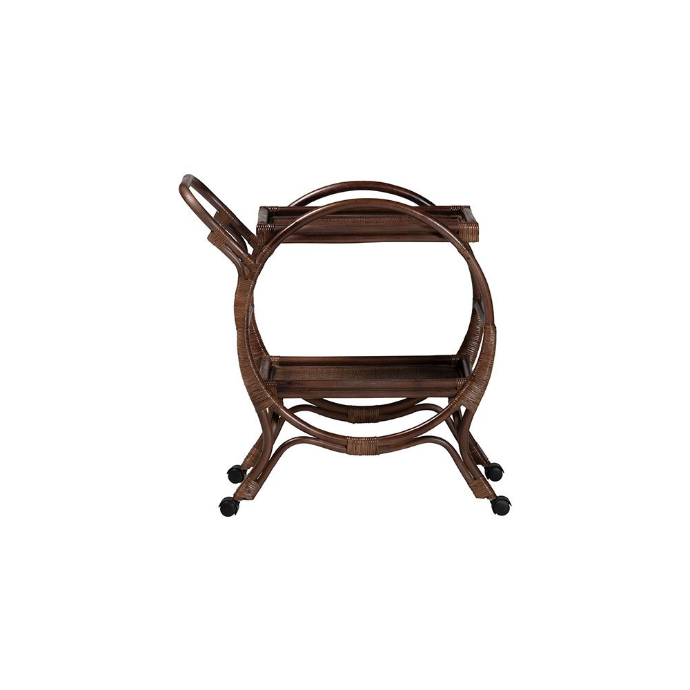 Selah Natural Rattan Kitchen Cart, Handwoven 2-Tier Mobile Serving Cart