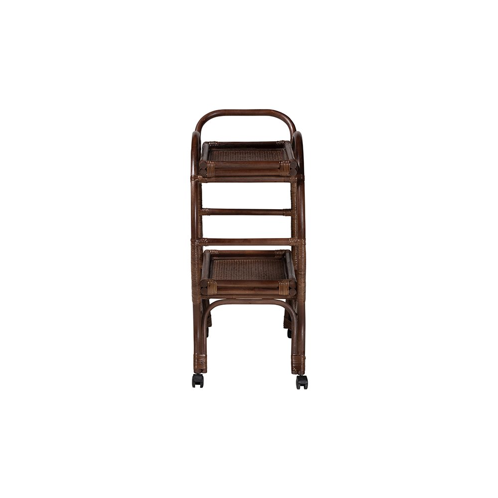 Selah Natural Rattan Kitchen Cart, Handwoven 2-Tier Mobile Serving Cart