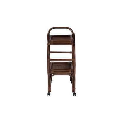 Selah Natural Rattan Kitchen Cart, Handwoven 2-Tier Mobile Serving Cart