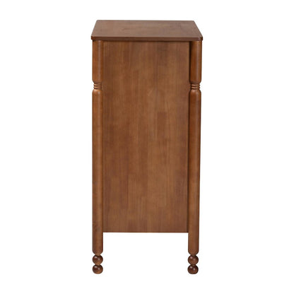 4-Drawer Storage Cabinet with Scalloped Apron and Turned Legs, Walnut Brown