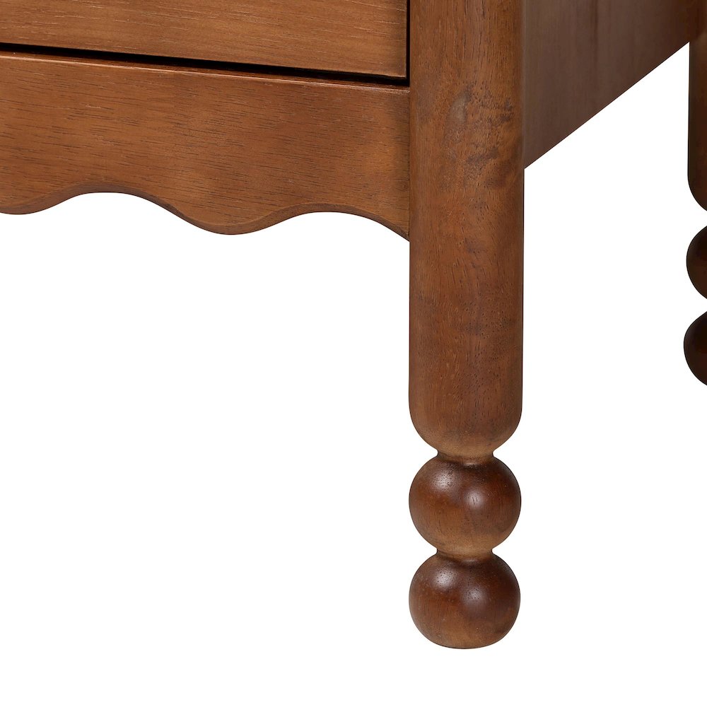 4-Drawer Storage Cabinet with Scalloped Apron and Turned Legs, Walnut Brown