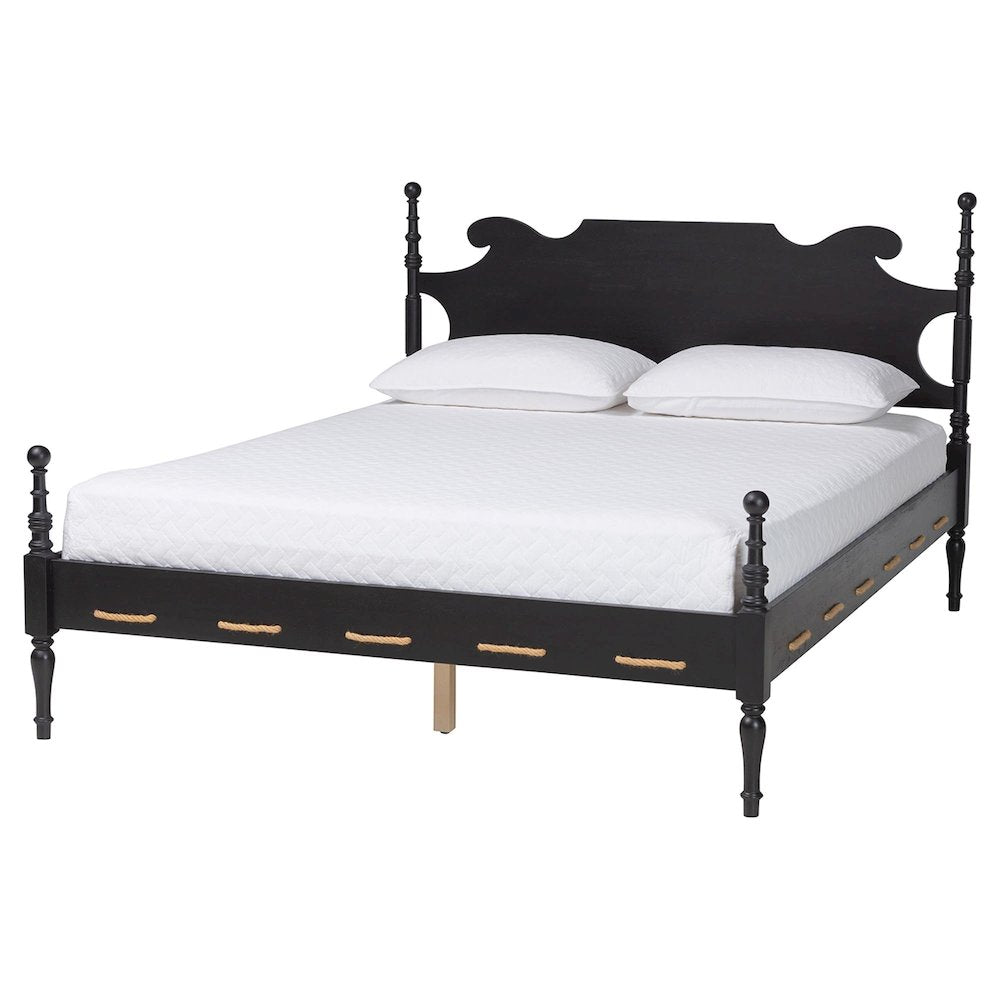 Gaetano Platform Bed Frame with Turned Posts and Panel Headboard, Black, Queen