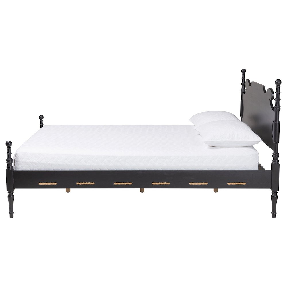 Gaetano Platform Bed Frame with Turned Posts and Panel Headboard, Black, Queen