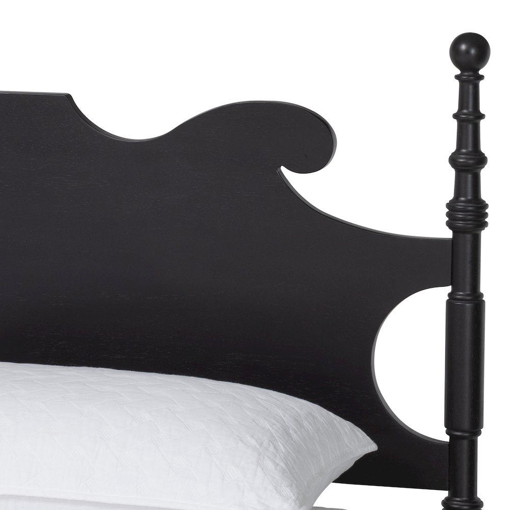 Gaetano Platform Bed Frame with Turned Posts and Panel Headboard, Black, Queen