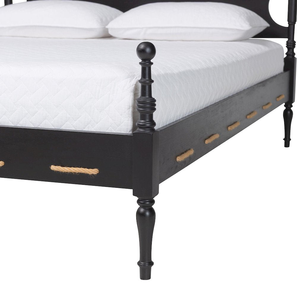 Gaetano Platform Bed Frame with Turned Posts and Panel Headboard, Black, Queen