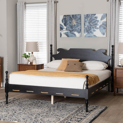 Gaetano Platform Bed Frame with Turned Posts and Panel Headboard, Black, Queen