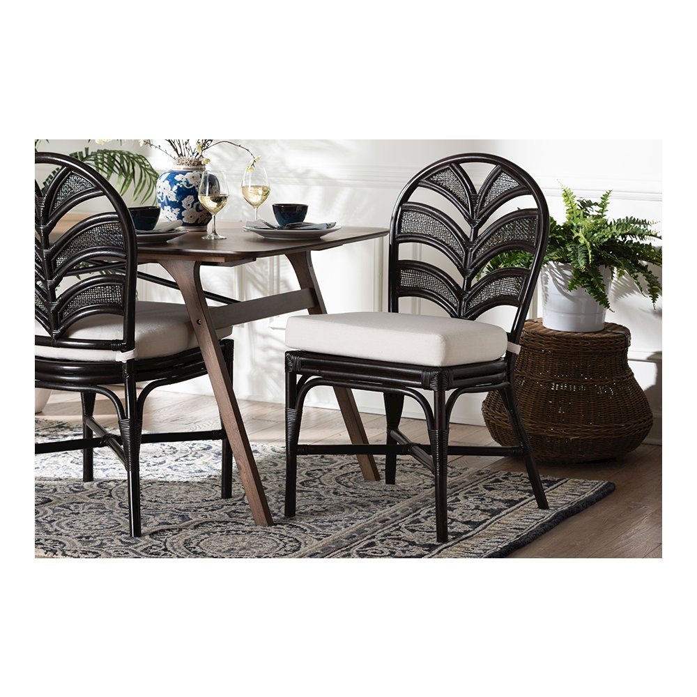 Niven Rattan Dining Chair with Banana Leaf Backrest and Cushion