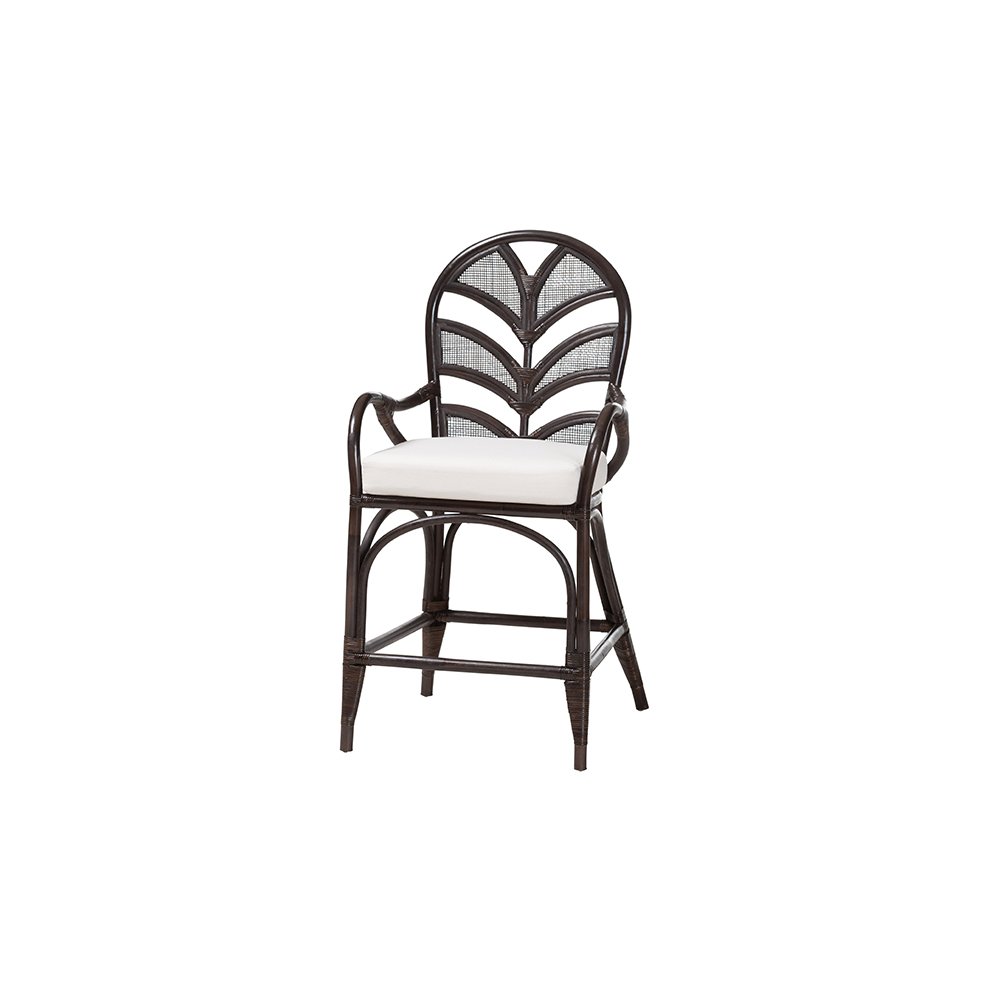Niven Rattan Counter Stool with Banana Leaf Backrest and Cushion