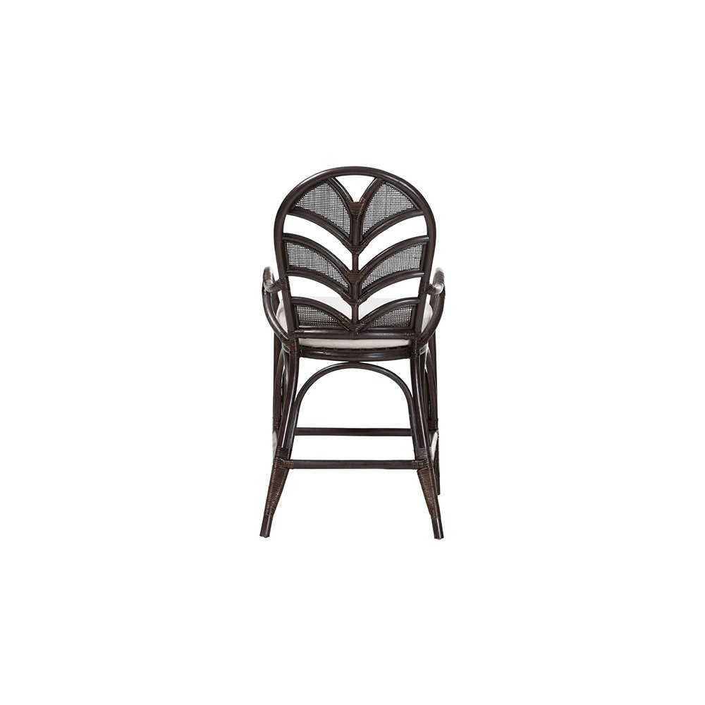 Niven Rattan Counter Stool with Banana Leaf Backrest and Cushion