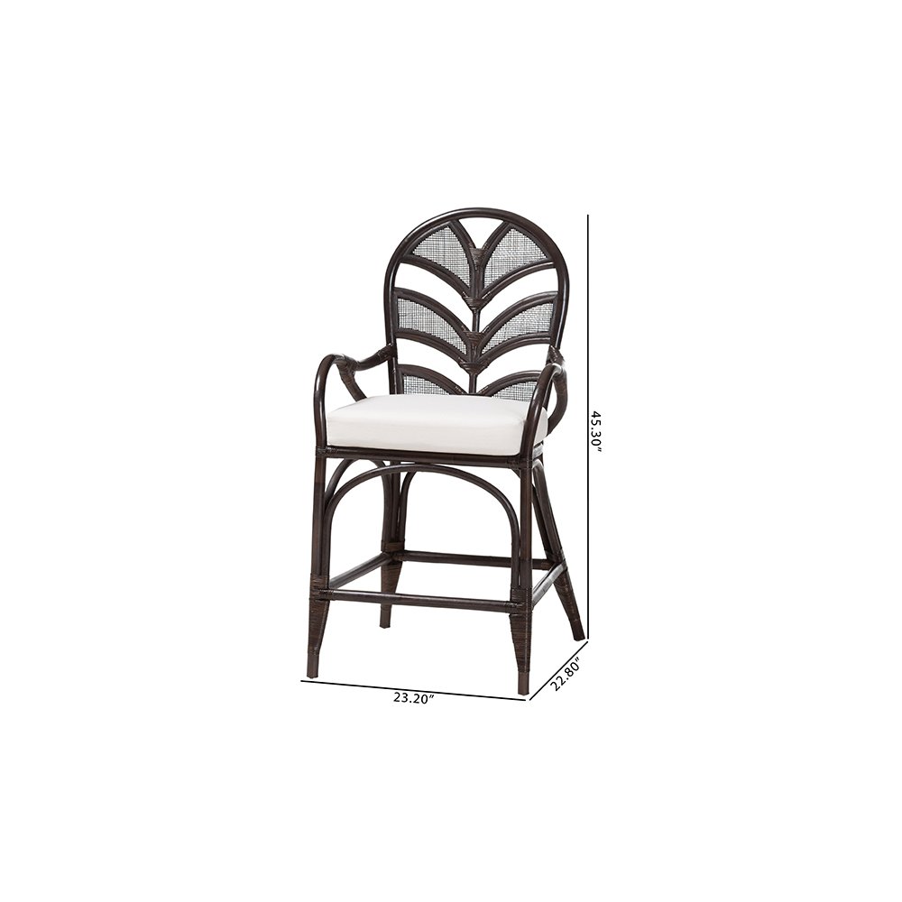 Niven Rattan Counter Stool with Banana Leaf Backrest and Cushion