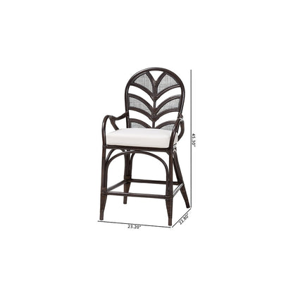 Niven Rattan Counter Stool with Banana Leaf Backrest and Cushion