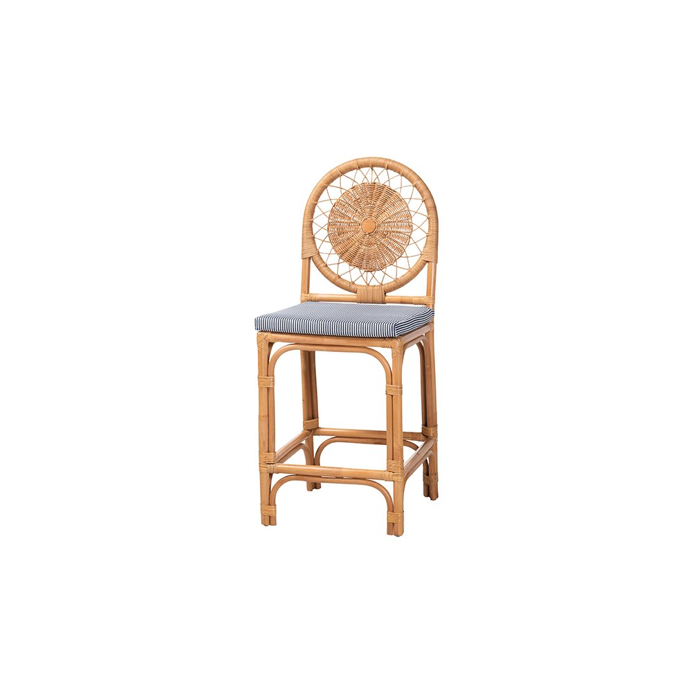 Oberon Rattan Counter Stool with Sunburst Backrest and Cushion