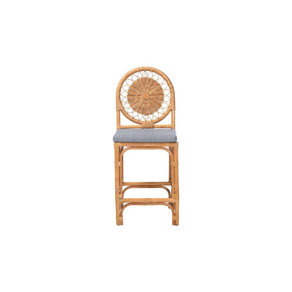 Oberon Rattan Counter Stool with Sunburst Backrest and Cushion