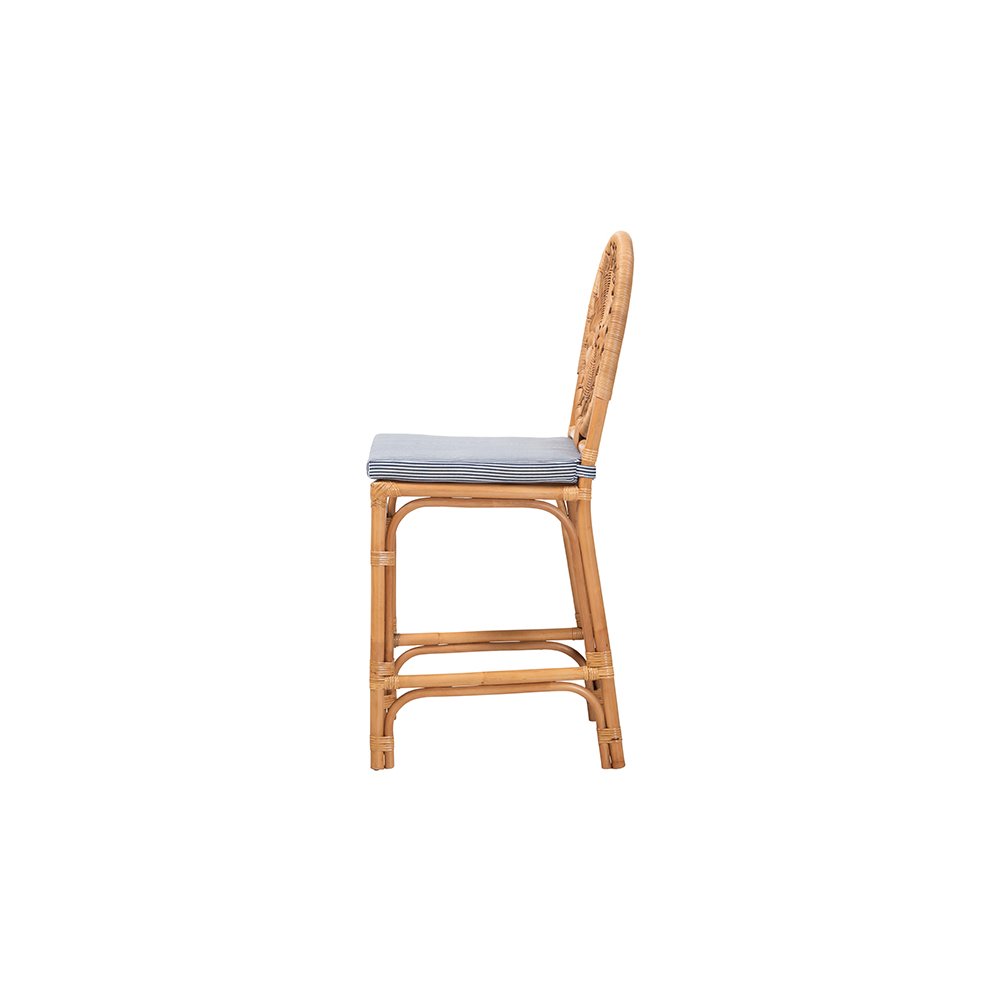 Oberon Rattan Counter Stool with Sunburst Backrest and Cushion