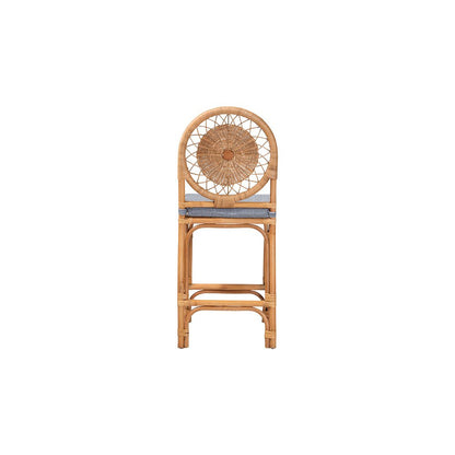 Oberon Rattan Counter Stool with Sunburst Backrest and Cushion