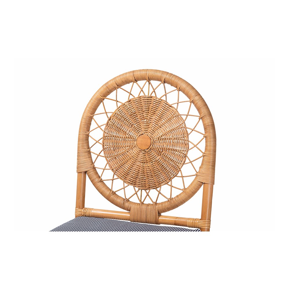Oberon Rattan Counter Stool with Sunburst Backrest and Cushion