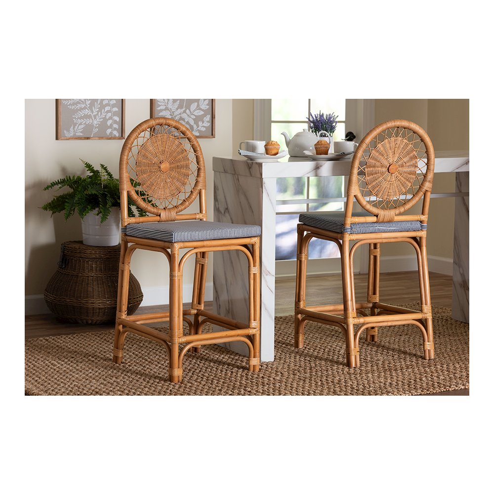 Oberon Rattan Counter Stool with Sunburst Backrest and Cushion