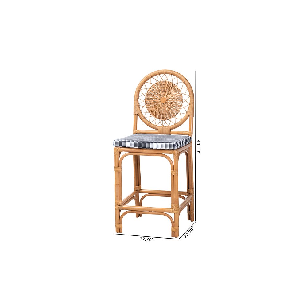 Oberon Rattan Counter Stool with Sunburst Backrest and Cushion
