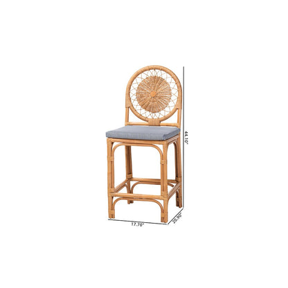 Oberon Rattan Counter Stool with Sunburst Backrest and Cushion