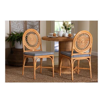 Oberon Rattan Dining Chair with Sunburst Backrest and Cushion