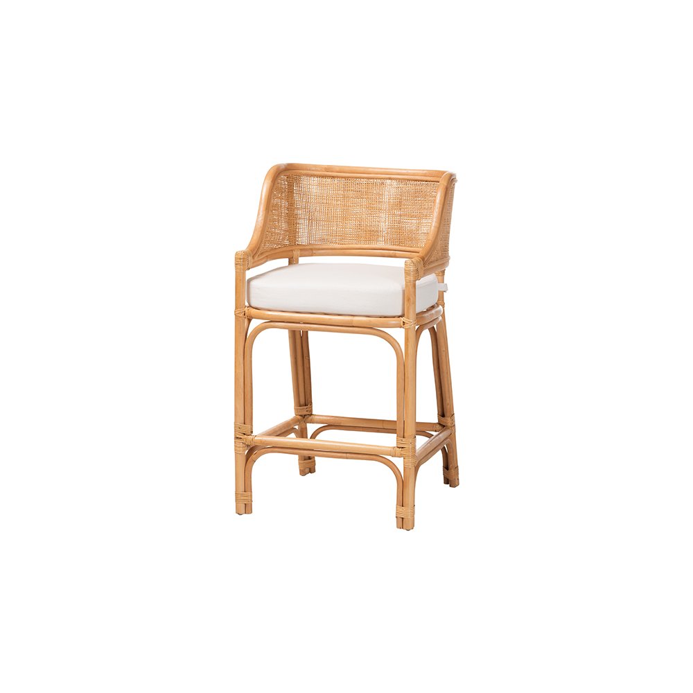 Ottis Rattan Counter Stool with Cushion and Integrated Footrest