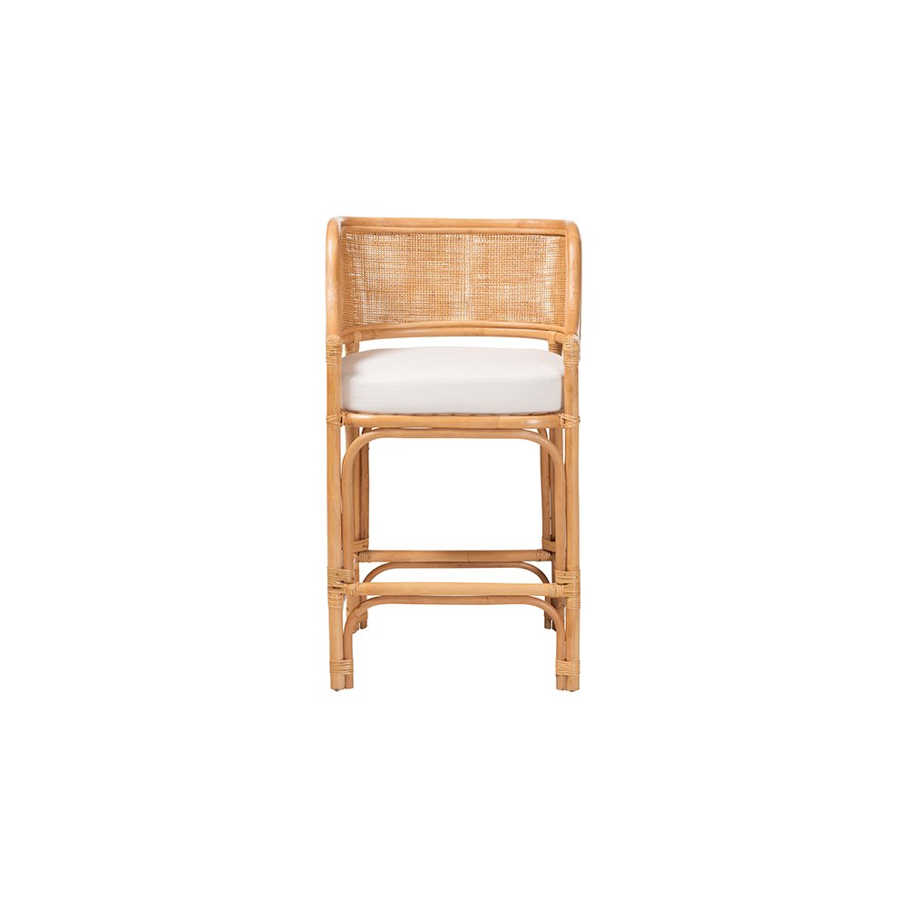 Ottis Rattan Counter Stool with Cushion and Integrated Footrest